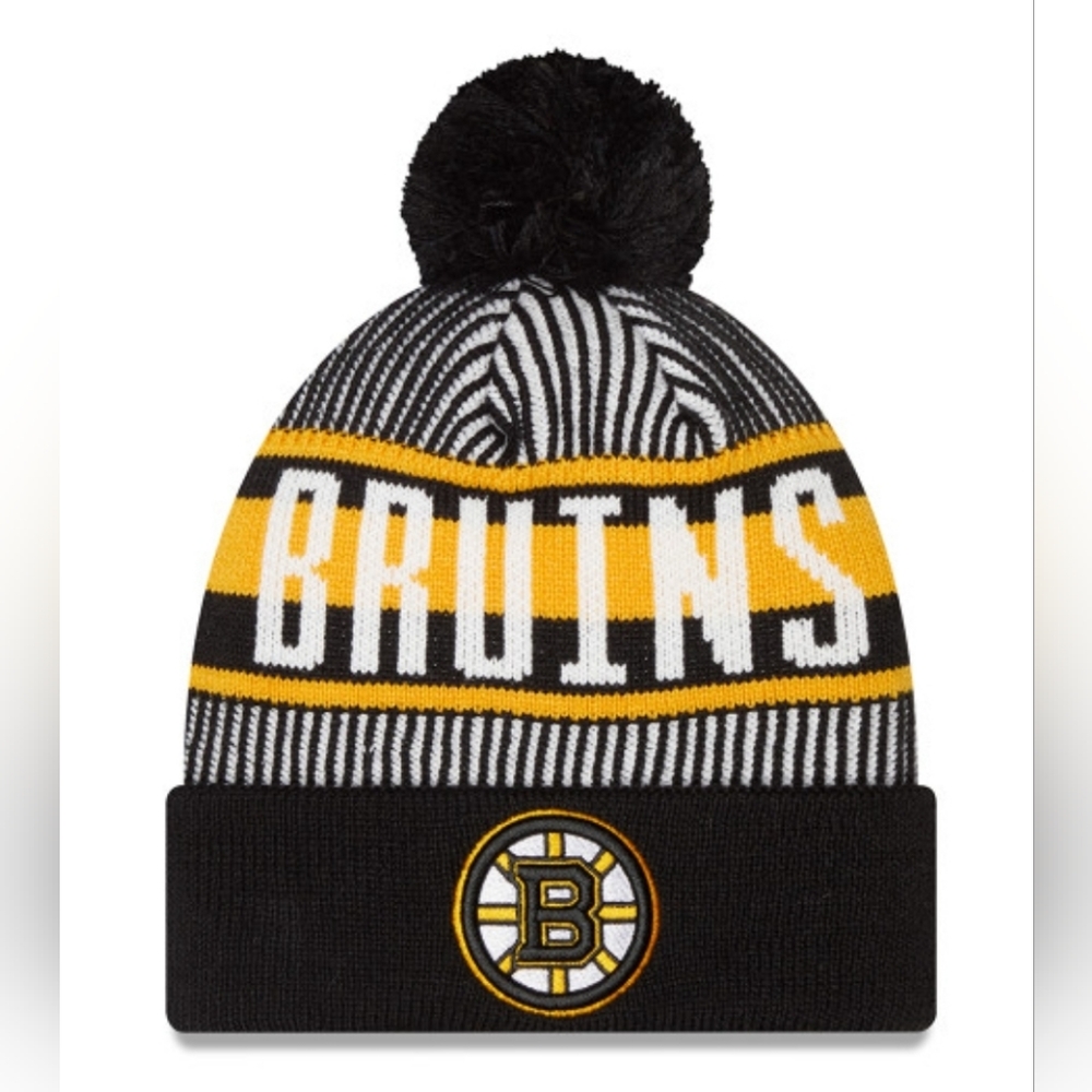 Bruins Striped Pom Knit Hat